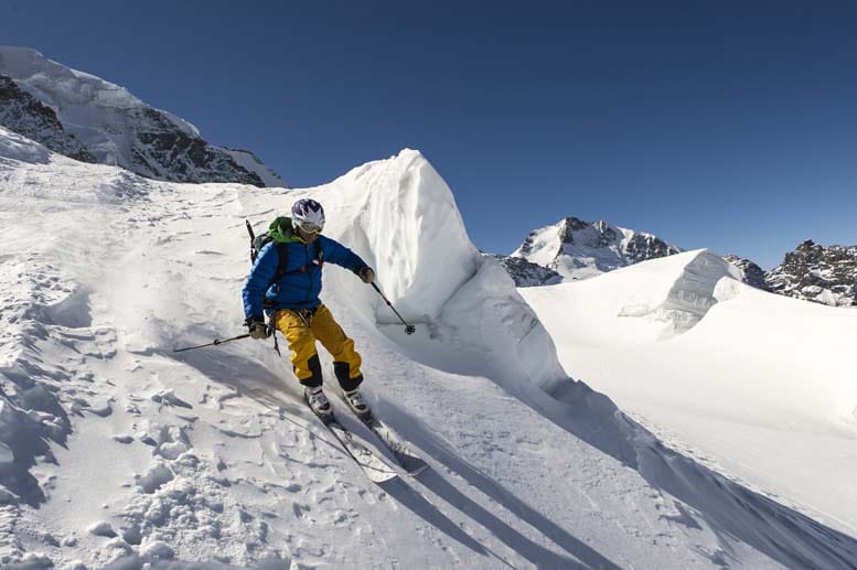 Abfahrt vom Piz Palue: Das Skigebiet um St. Moritz ist bei Skifahrern beliebt.