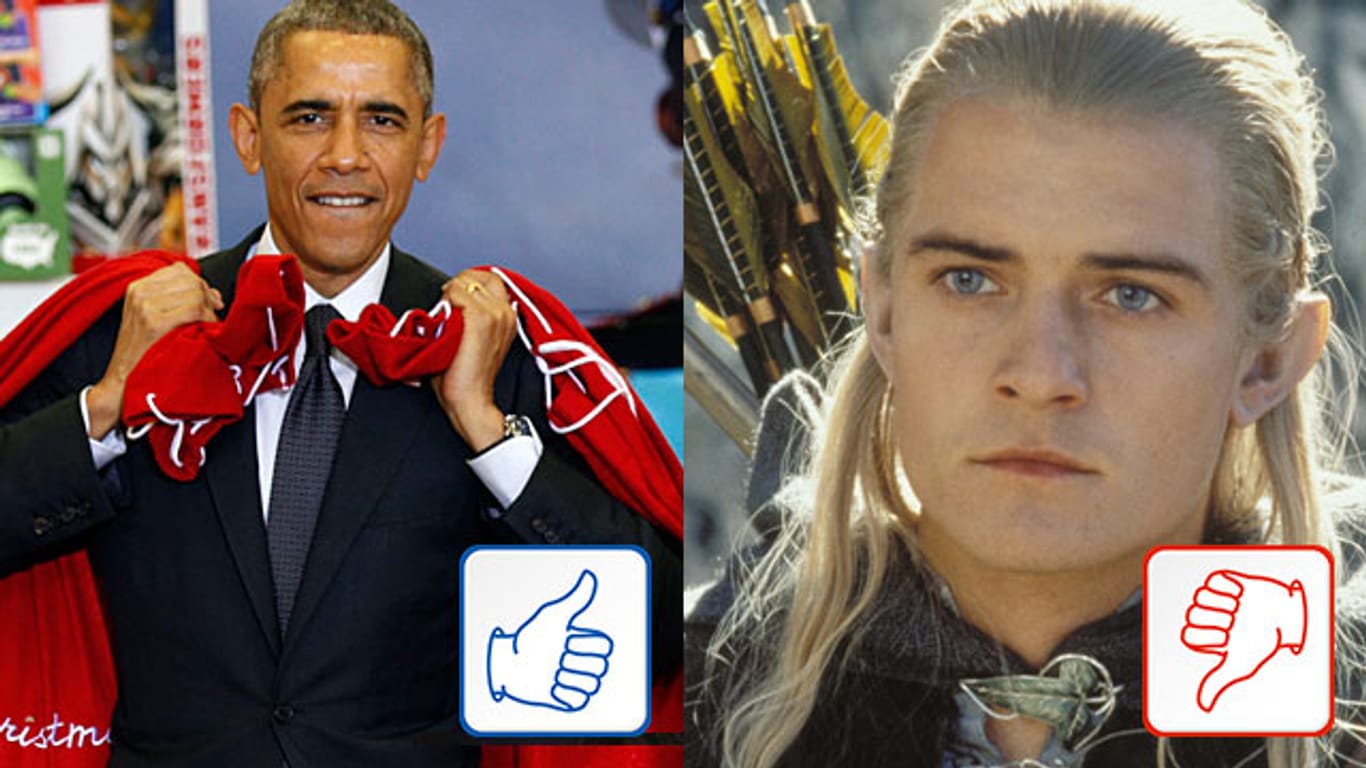 Barack Obama als Santas fleißiger Wichtel und Orlando Bloom als blondgelockter Elb