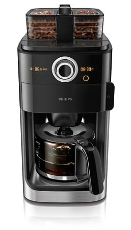 Der bekannte Kaffeemaschinenhersteller Philips setzt mit dem Modell "Grind and Brew HD 7762" (ca. 150 Euro) auf ein eigenes Mahlwerk, einstellbaren Mahlgrad und Timer sowie einen Bohnenbehälter für zwei getrennte Kaffeesorten.