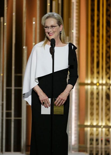Meryl Streep (65) setzte auf ein klassisches Schwarz-Weiß-Outfit.