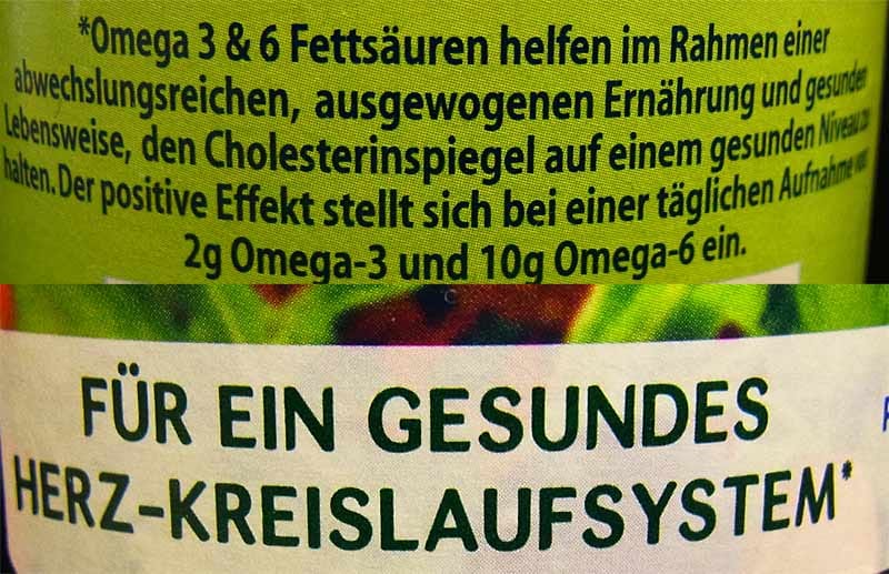 Bei 22 Lebensmitteln wurde der von der EU erlaubte Wortlaut stark verändert. So verwendet Unilever auf dem Becel Omega-3 Pflanzenöl die Behauptung "Für ein gesundes Herz-Kreislauf-System". Offiziell erlaubt ist aber nur: "EPA und DHA tragen zu einer normalen Herzfunktion bei".