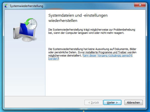 Systemwiederherstellung in Windows 7