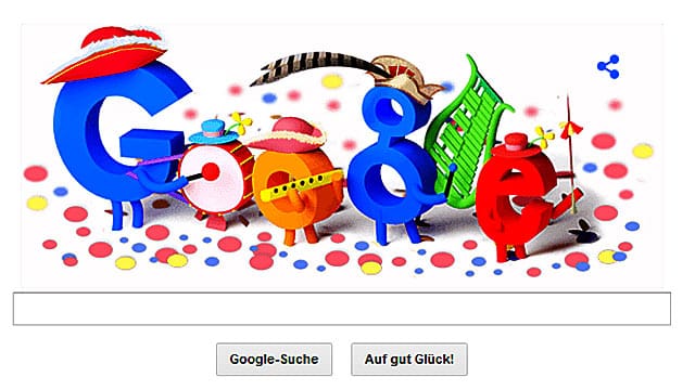 Google feiert mit einem Doodle den Rosenmontag.