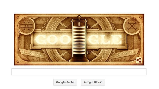 Google feiert mit einem Doodle den Erfinder der Batterie Alessandro Volta.