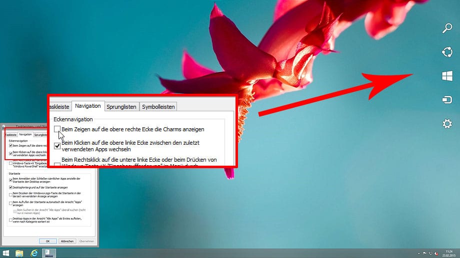 Charms-Leiste in Windows 8.1 entfernen