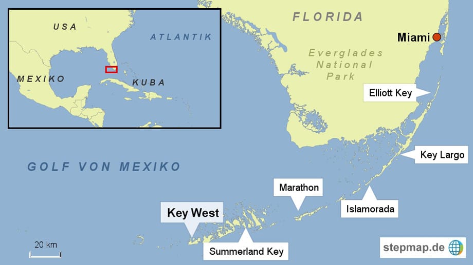 Key West ist die südlichste Stadt des US-amerikanischen Festlandes und das letzte Glied der 170 Kilometer langen Inselkette - der Florida Keys.