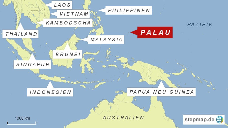Palau liegt abgelegen im Pazifik. Eine direkte Anreise von Europa aus gibt es nicht.