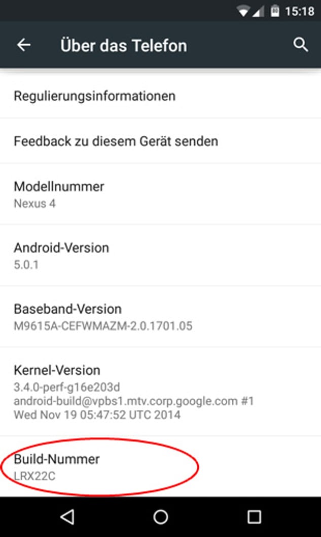 Entwickleroptionen unter Android