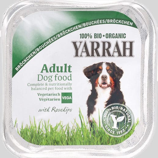"Yarrah Adult Dog food Vegetarisch with rosehips Bio" (6,40 Euro pro mittlerer Tagesration) konnte die Tester nicht überzeugen. Kritikpunkt: Die Vitamine D2 und D3 sind nicht nachweisbar. Ebenso ist die Kalziumversorgung nicht ausreichend. Das Futter erhielt daher die Note "mangelhaft" (5,0).