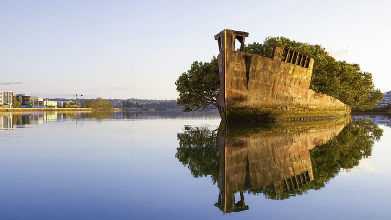 Doch nicht nur zu Land, sondern auch auf dem Wasser gibt es solche beeindruckenden Orte. Im Westen von Sydney, Australien, liegt in der Homebush Bay des Parramatta Rivers die "SS Ayrfield". Das Schiffswrack aus dem Jahr 1911 ist mittlerweile ein schwimmender Mangrovenwald.