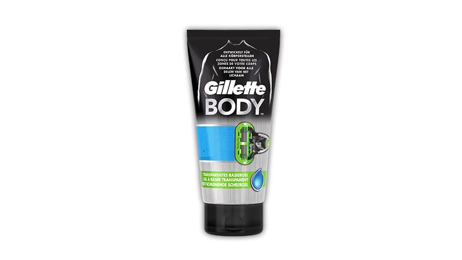 Ein transparentes Rasiergel, wie hier das Gillette Body (um 5 Euro) eignet sich besonders für die Körperrasur, da Sie alle Konturen immer im Blick haben. Cremen Sie sich nach der Rasur mit einer milden Bodylotion ein oder benutzen ein Aftershave, um die Haut zu beruhigen.