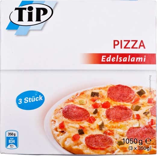 Real konnte mit seiner Hausmarke "Tip Pizza Edelsalami" nicht überzeugen. Das Produkt bekam daher nur die Note "Ausreichend" (4,0).