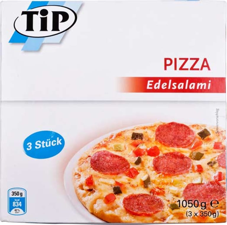 Real konnte mit seiner Hausmarke "Tip Pizza Edelsalami" nicht überzeugen. Das Produkt bekam daher nur die Note "Ausreichend" (4,0).