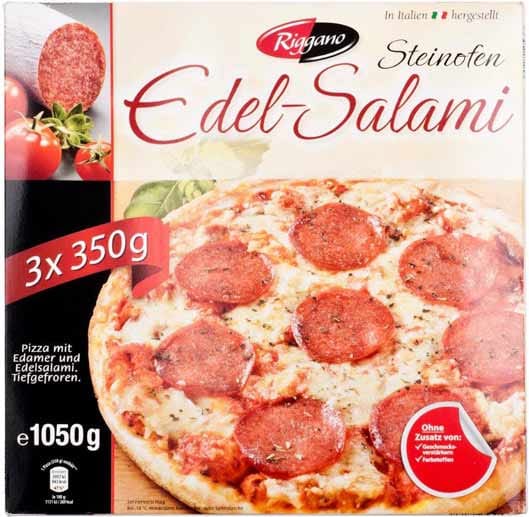Die preisgünstige "Riggano Pizzeria Pizza Salame" von Aldi Süd (83 Cent) landete nur im Mittelfeld. Sie erhielt die Note "Befriedigend" (3,1).