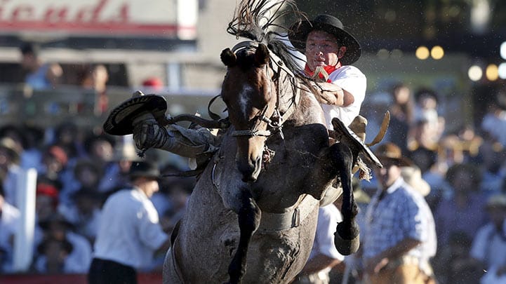 Beim alljährlichen Gaucho-Festival messen Männer aus Südamerika ihr Können in verschiedenen Disziplinen. Unbestrittener Höhepunkt ist das Rodeo-Reiten.