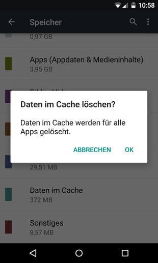 Um das System zu beschleunigen, ist auch das Löschen des Cache eine sinnvolle Maßnahme.