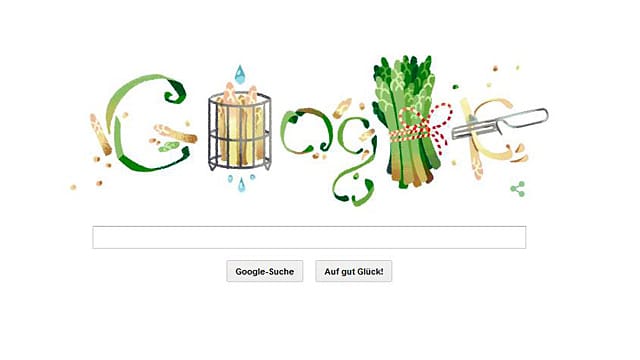 Google feiert den Beginn der Spargelsaison mit einem Aquarell-Doodle.