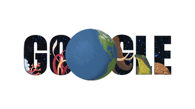 Das Google Doodle am 22. April 2015 verlinkt auf das "Tag der Erde"-Quiz.