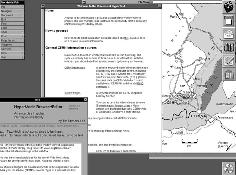 So sah der erste Browser aus, den Tim Berners-Lee 1990 am Cern entwickelte.