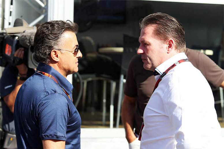 Zwei ehemalige Formel-1-Stars: Jean Alesi (li.) agiert als Markenbotschafter für Pirelli und Jos Verstappens 17-jähriger Sohn Max ist Pilot bei Toro Rosso.