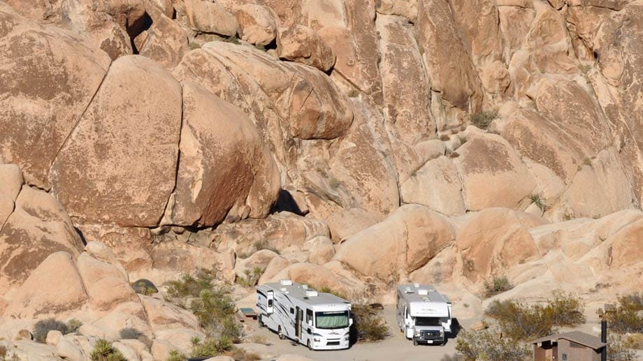 Wohnmobile im Joshua Tree National Park - das Land der unbegrenzten Möglichkeiten lockt vor allem Camper mit Fahrzeugen im XXL-Format.