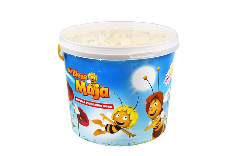 Wie süß das "Biene Maja Cinema Popcorn Süß" der PCO Gruop wirklich ist, bleibt Eltern verborgen, denn auf dem 300-Gramm-Eimer fehlen Nährwertangaben.