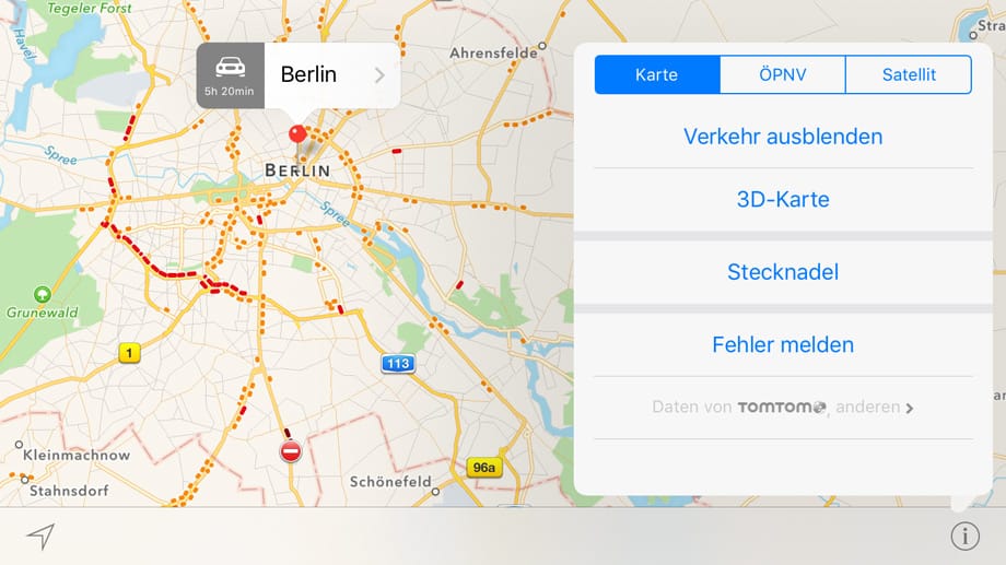 Apple hat in iOS 9 endlich nachgerüstet, was in Google Maps schon lange möglich ist. Der Öffentliche Personennahverkehr kann angezeigt und auch Echtzeit beobachtet werden.
