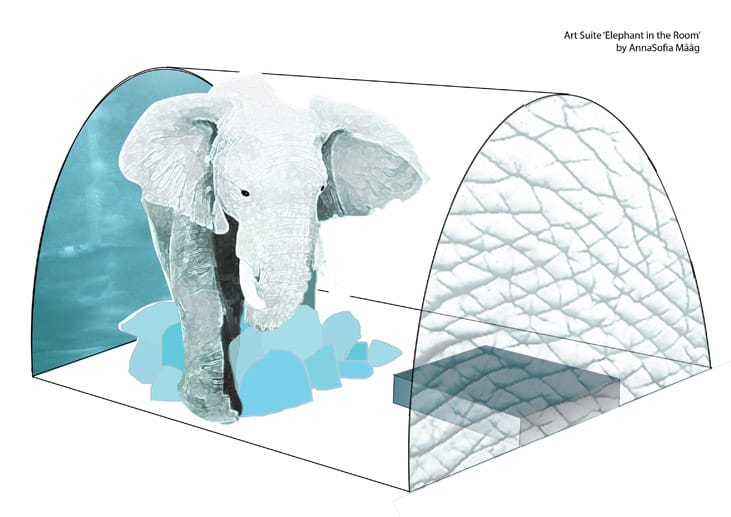Diese schwedische Künstlerin will in die von ihr gestaltete Suite einen lebensgroßen Elefanten aus Eis stellen.