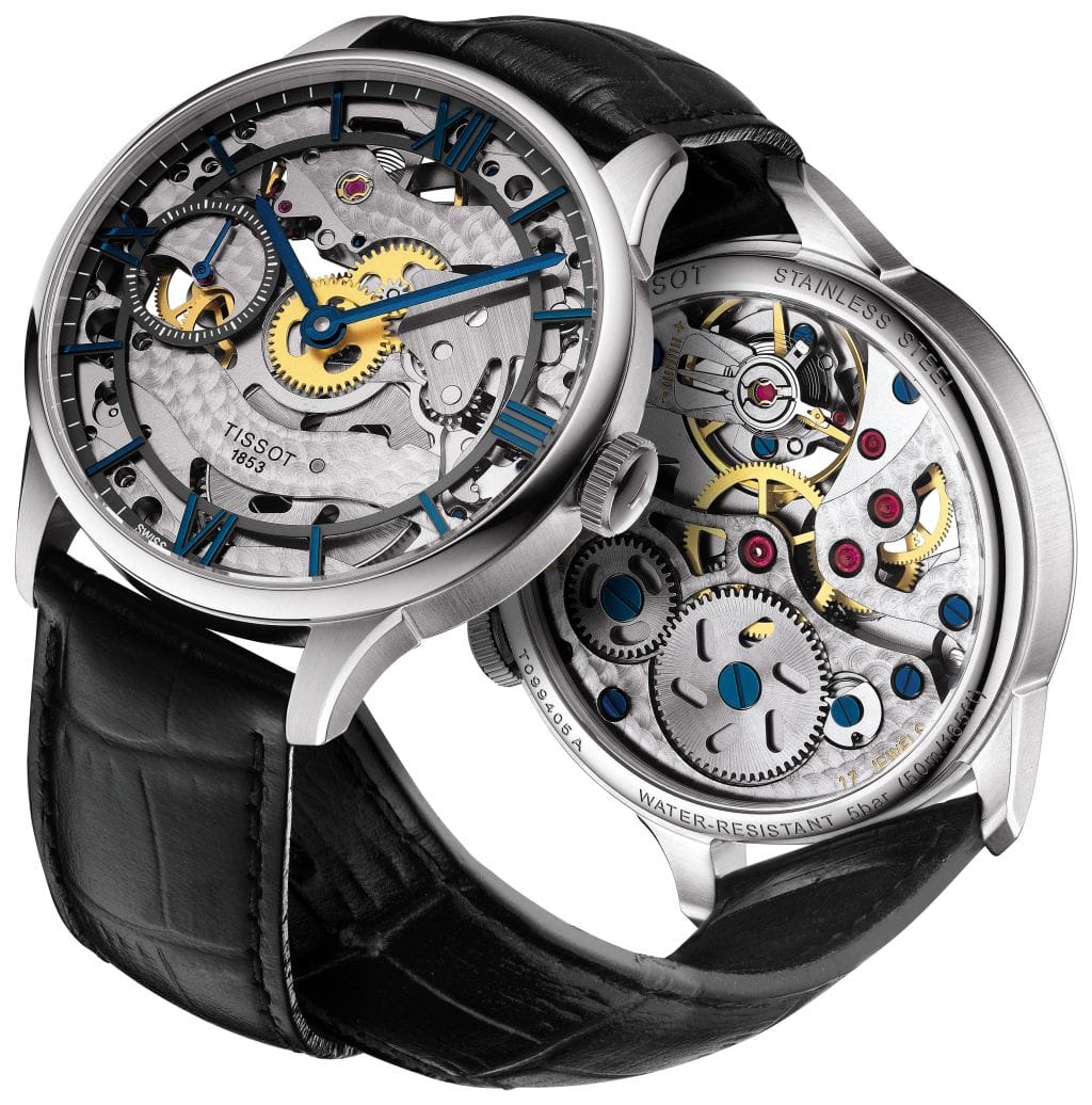 Außergewöhnlich ist das Design der Tissot Chemin des Tourelles Squelette, Referenz. Die Uhr mit Handaufzug kostet 1710 Euro und bietet eine Blick in das mechanische Herz der Uhr.