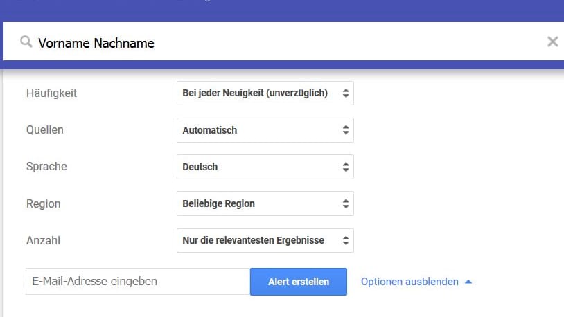 Google Alert: In den Optionen können Sie beispielsweise die Häufigkeit der Benachrichtigungen einstellen.