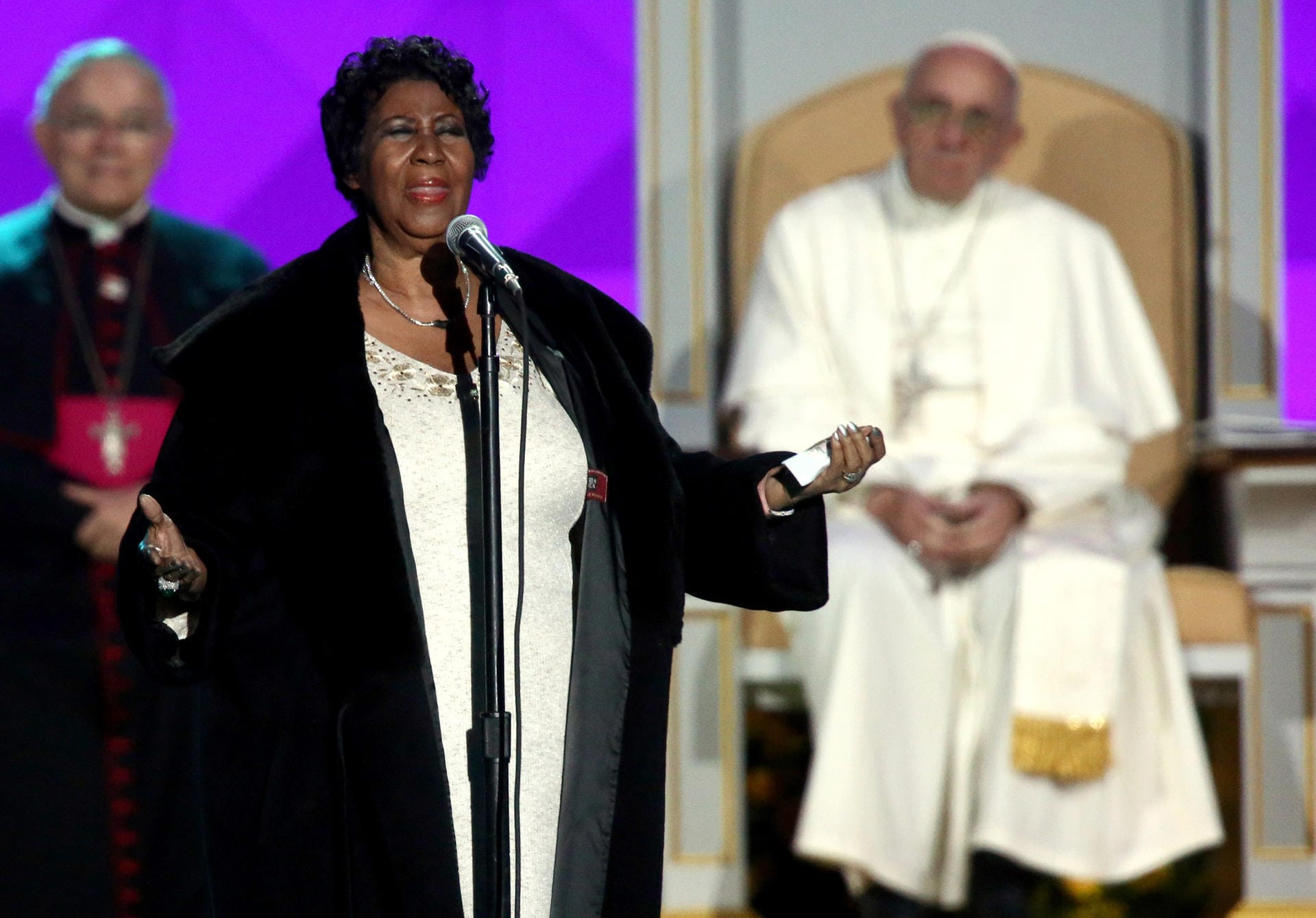 September 2015: Aretha Franklin sang für Papst Franziskus während dessen US-Reise.