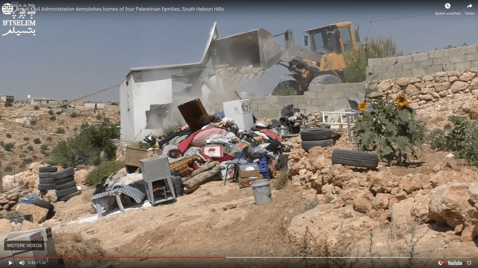 17.6.2019, südlich von Hebron: Israelisches Militär lässt mehrere Häuser zerstören. Die arabischen Familien bleiben obdachlos zurück.