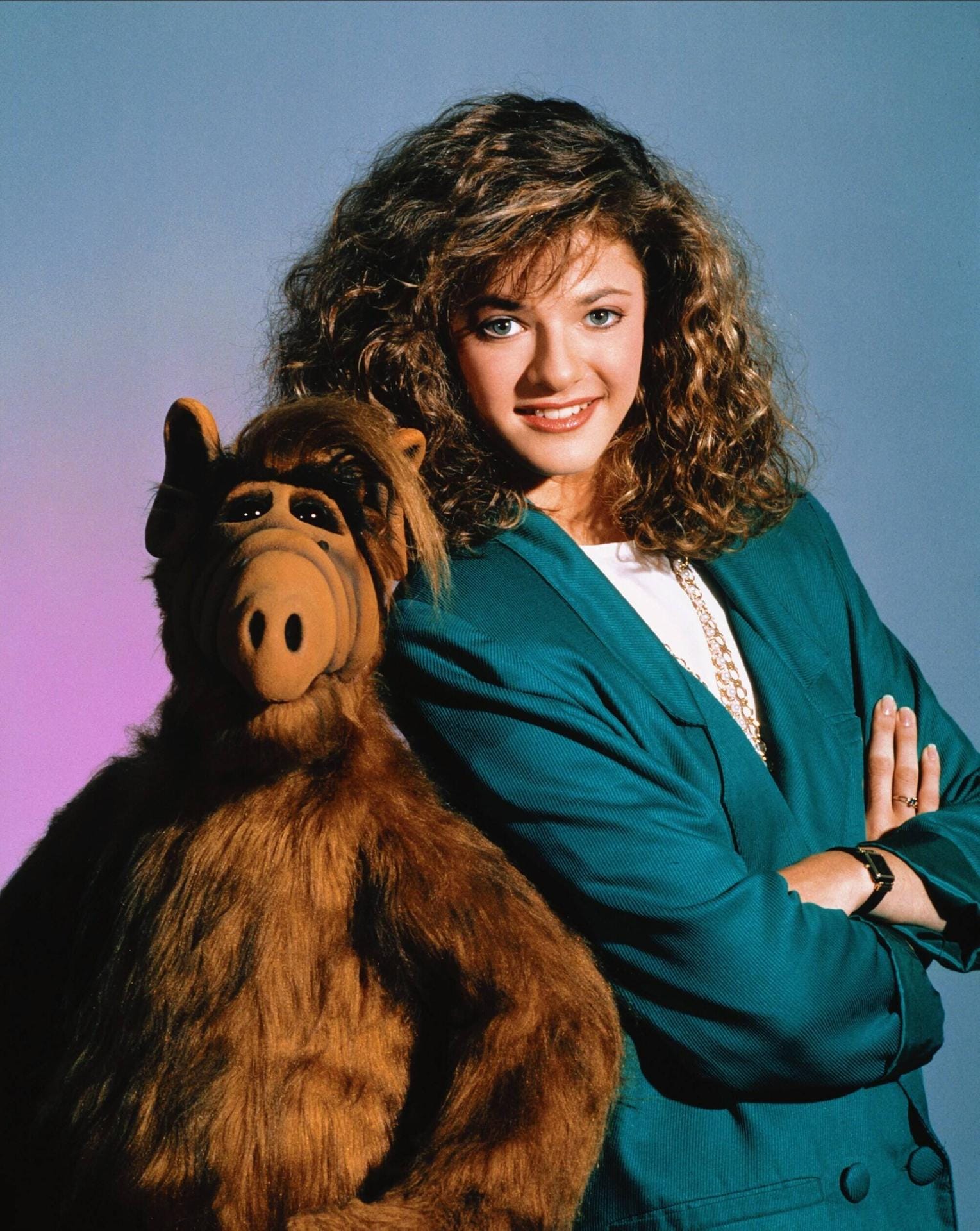 Wrights Serientochter Andrea Elson: Als Lynn Tanner spielte sie in der Alf TV-Serie die Tochter der Familie Tanner. Typisch für sie: Ihr wilder Lockenkopf.