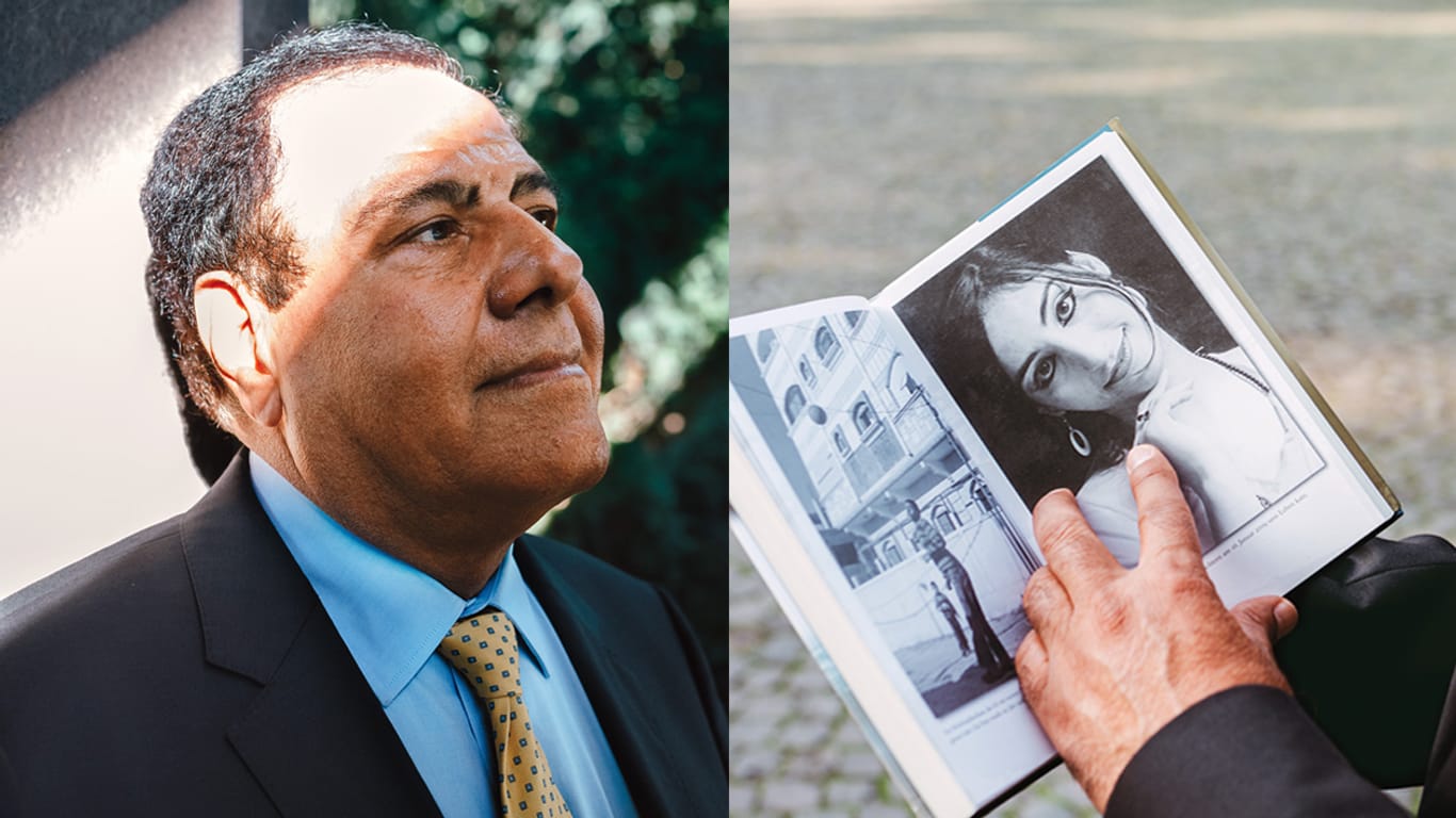 Izzeldin Abuelaish hält seine Autobiografie in der Hand. Er zeigt auf das Foto seiner Nichte Noor, die zusammen mit seinen Töchtern beim Raketenangriff getötet wurde.