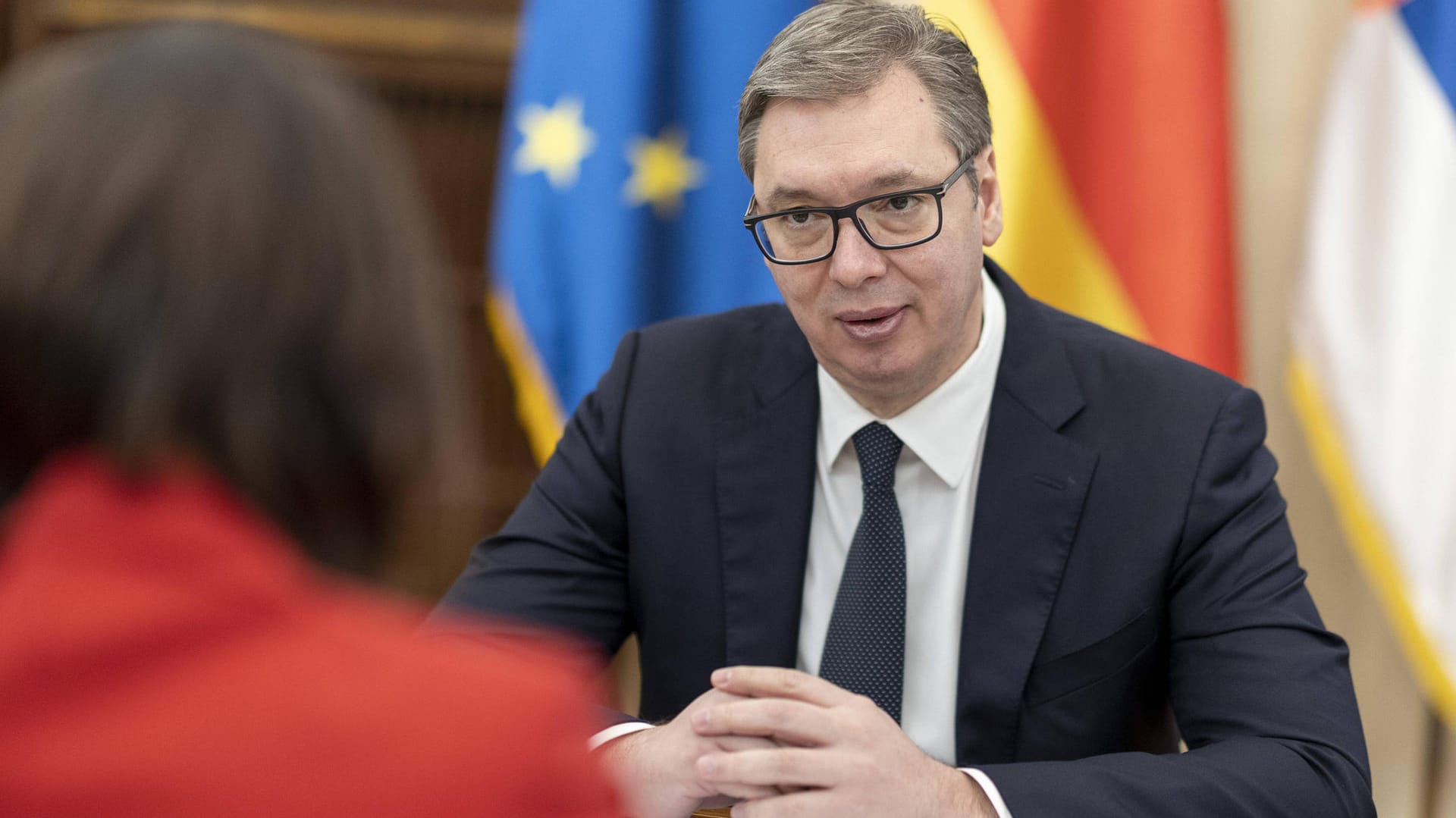 Aleksandar Vucic im Gespräch mit Annalena Baerbock Mitte März: Vucic setzt auf die Themen Stabilität und Sicherheit.