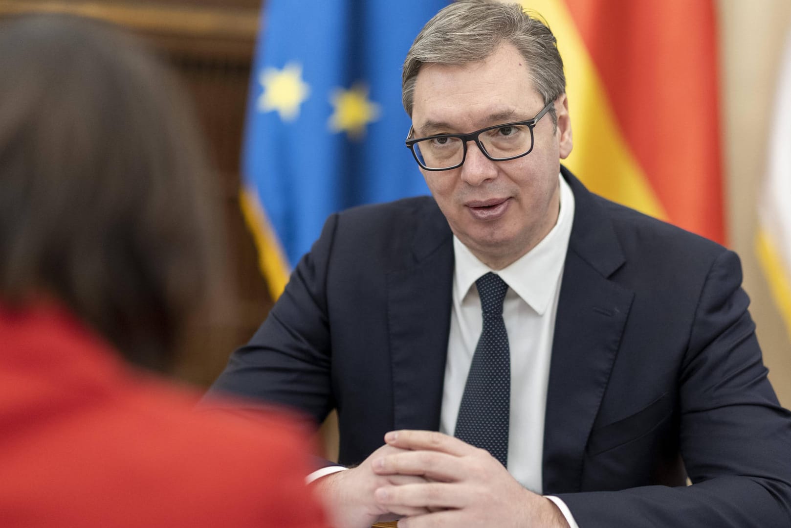 Aleksandar Vucic im Gespräch mit Annalena Baerbock Mitte März: Vucic setzt auf die Themen Stabilität und Sicherheit.