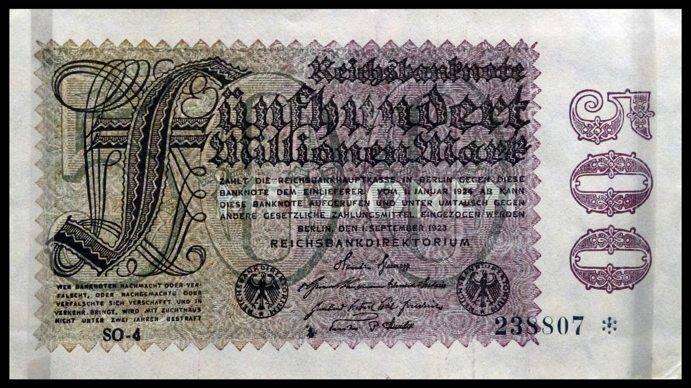 Eine 500.000.000-Reichsmark-Banknote aus dem Jahr 1923.