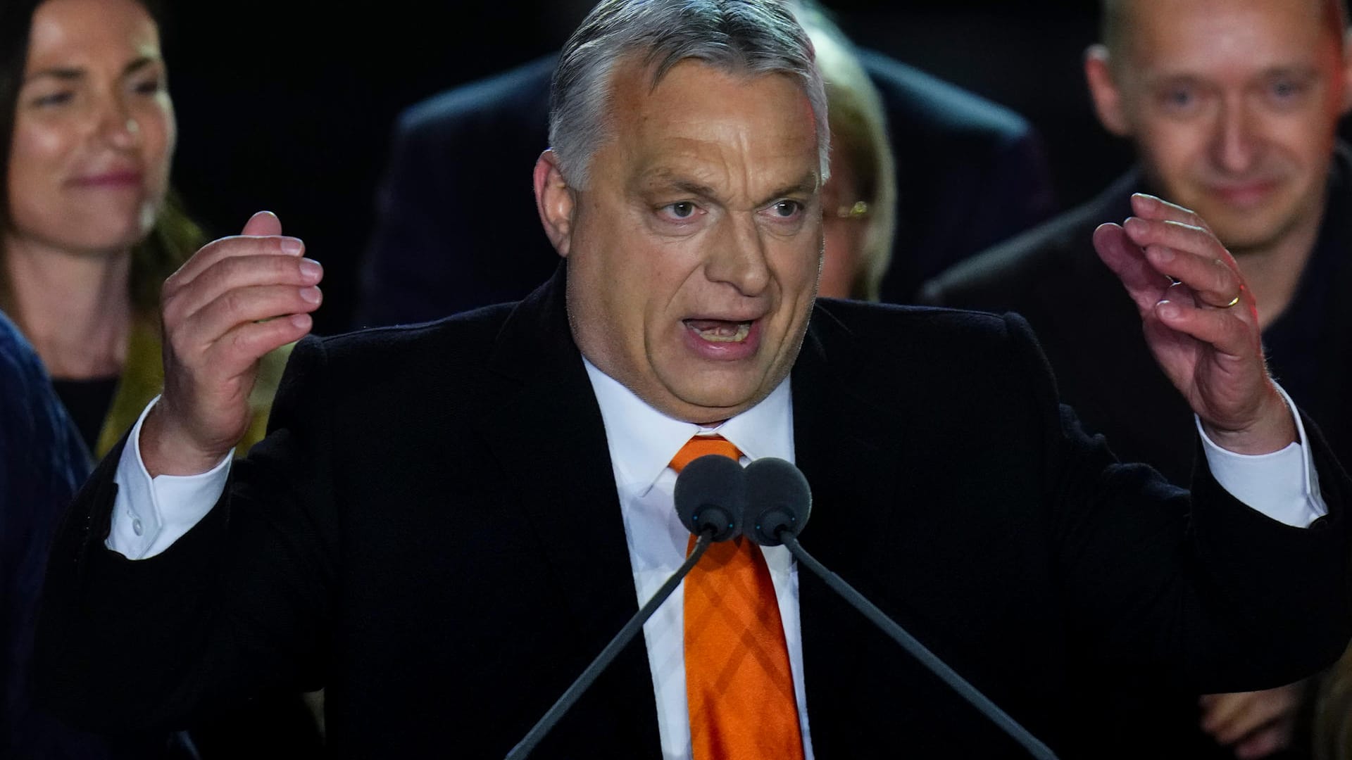 Viktor Orbán, Ministerpräsident von Ungarn: Er dankte seinen Anhängern auf einer Wahlparty in Budapest.