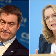 Markus Söder und Claudia Kemfert (Montage): Die Ökonomin sieht die Bilanz des bayerischen Ministerpräsidenten kritisch.