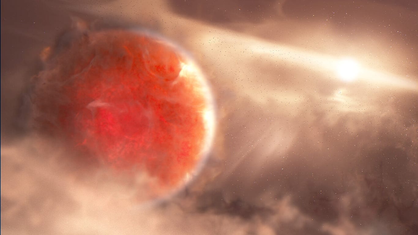 Eine künstlerische Illustration zeigt, wie der Exoplanet AB Aur b sich entwickeln könnte. Ein Forscherteam hat den außergewöhnliche Prozess beobachtet.