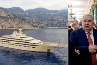 Jacht "Dilbar" und ihr Besitzer Alischer Usmanow (Archivbilder): 800 Millionen Euro schwer soll das 156 Meter lange Schiff sein.