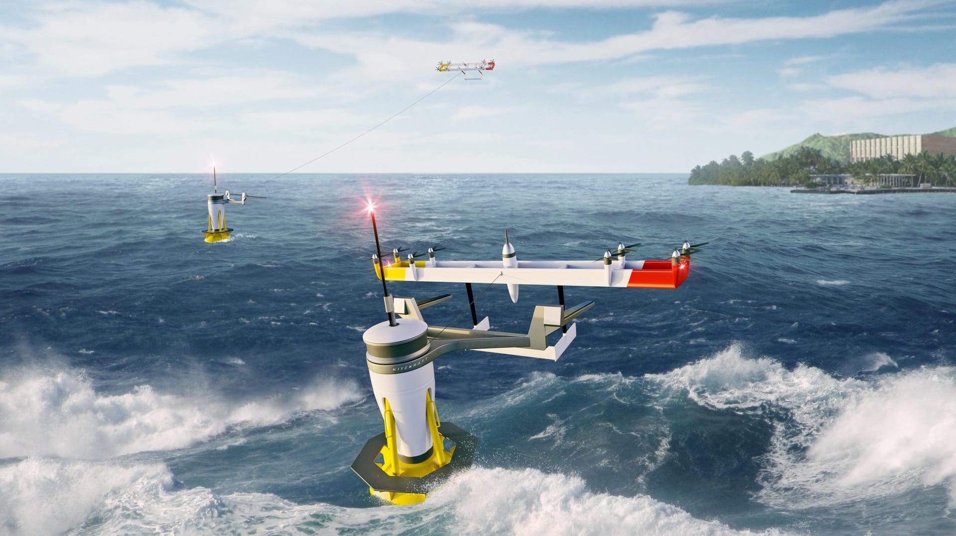 Drachen zur Stromerzeugung im Offshore-Einsatz (Montage): Die fliegenden Windturbinen können auch dort genutzt werden, wo sich herkömmliche Windräder nur schwer aufstellen lassen.