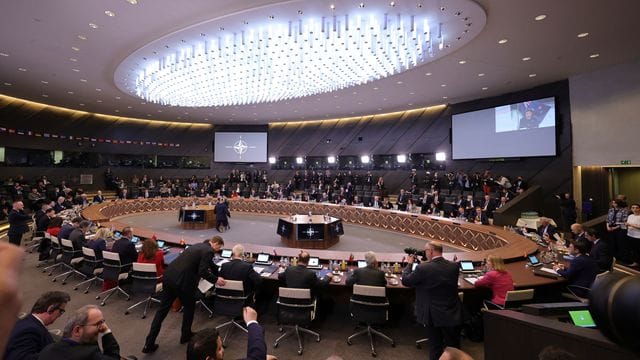 Runder Tisch beim Treffen der Nato-Außenminister im Nato-Hautquartier in Brüssel.