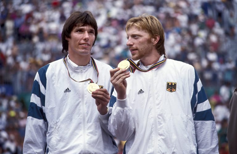 Dieses Mal im Doppel: Bei den Olympischen Spielen 1992 in Barcelona schafften es Becker und Stich dann im Doppel zur Goldmedaille.