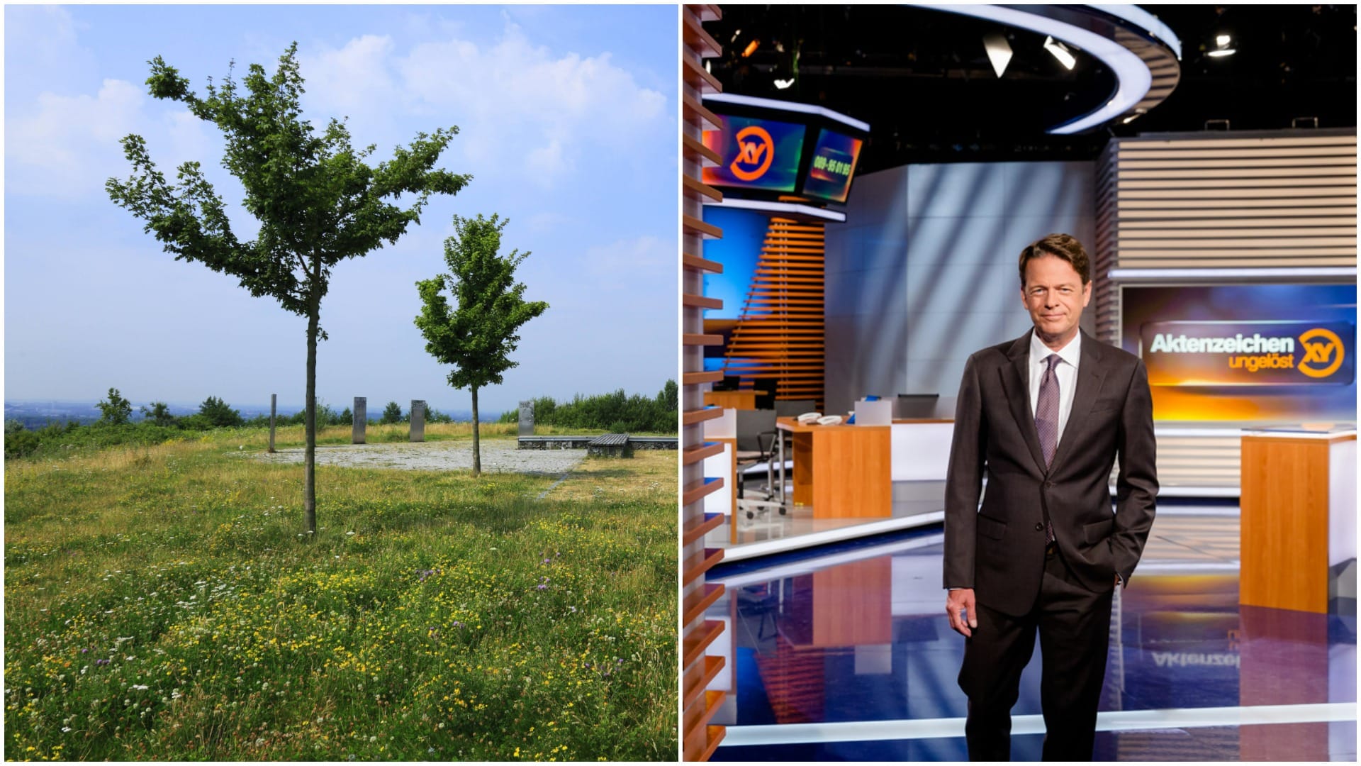 Das Naherholungsgebiet "Tippelsberg" und Moderator Rudi Cerne (Montage): Ein mysteriöser Raub in Bochum wird in der Sendung Aktenzeichen XY aufgearbeitet. Das Naherholungsgebiet "Tippelsberg" und Moderator Rudi Cerne (Montage): Ein mysteriöser Raub in Bochum wird in der Sendung Aktenzeichen XY aufgearbeitet.