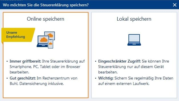 Die Steuererklärung kann ganz bequem auf dem eigenen PC oder online gespeichert werden.