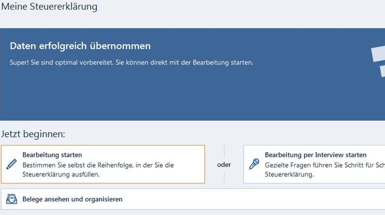 Das übersichtliche Programm lässt uns die Wahl, wie wir die Steuererklärung ausfüllen wollen.