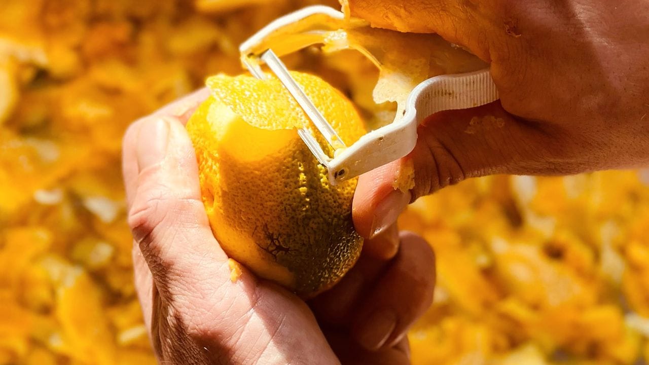 Zitronenzesten werden für die Spirituosen auf Zitrusfrüchtebasis gewonnen. Zitronenzesten werden für die Spirituosen auf Zitrusfrüchtebasis gewonnen.
