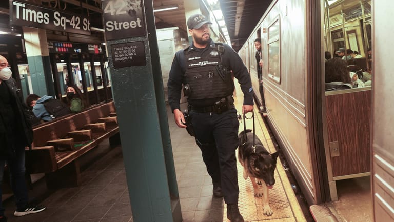 Ein Polizist patrouilliert nach den Schüssen in der New Yorker U-Bahn am Bahnsteig: Der Vorfall sorgte für große Sorge in der Stadt.