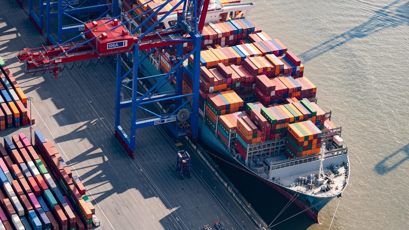 Containerschiff im Hamburger Hafen: Im Herbst hatten die Wirtschaftsinstitute noch ein Wachstum von 4,8 Prozent vorhergesagt.